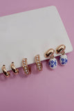 BLUE CERAMIC PORCELAIN TRIO HUGGIE HOOP EARRINGS