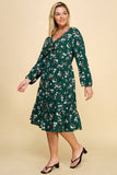 PLUS SIZE RUFFLED FLORAL FIT & FLARE MIDI DRESS