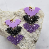 3 Bat Glitter Acrylic Earrings - Halloween