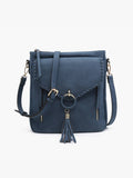 Layla Faux Suede Whipstitch Crossbody w/ Tassel