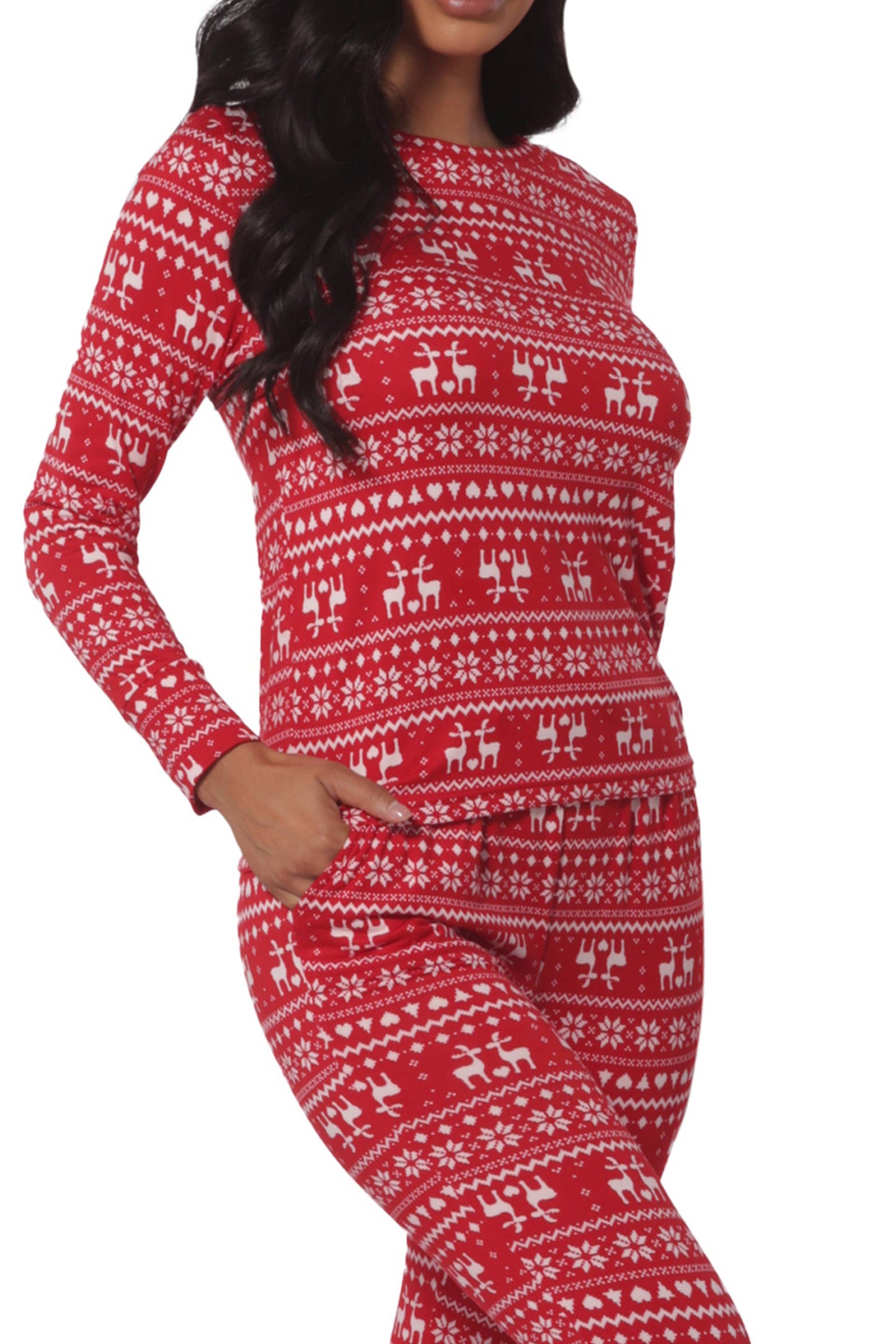 Womens Holiday Long Sleeve Top & Sweatpants Pajamas Set-Red