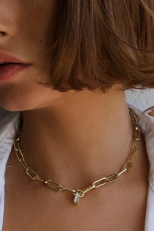 Rhinestone pendant link chain necklace