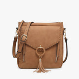 Layla Faux Suede Whipstitch Crossbody w/ Tassel