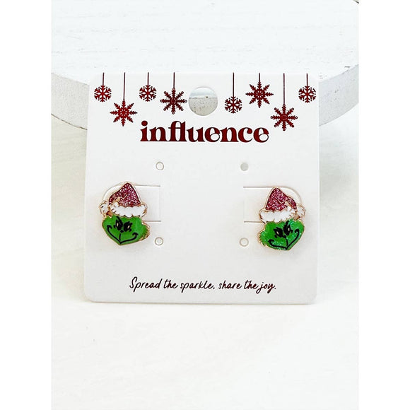 Green Monster Santa Earrings