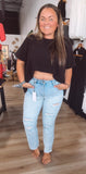 Light wash distressed mom jeans