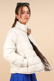 Solid Puffer Padded Warm Jacket: ECRU