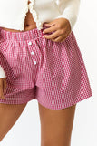 GINGHAM ELASTIC WAISTBAND BOXER SHORTS: MAGENTA