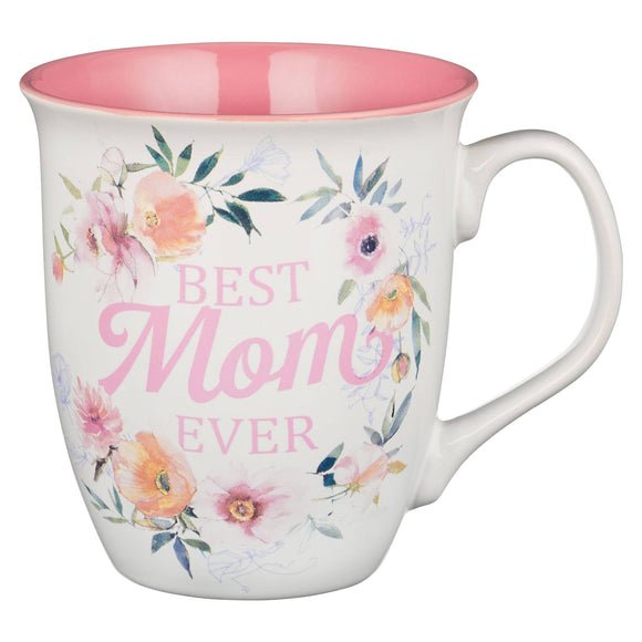 Mug Pink/White Floral Best Mom Ever-Numbers 6:24