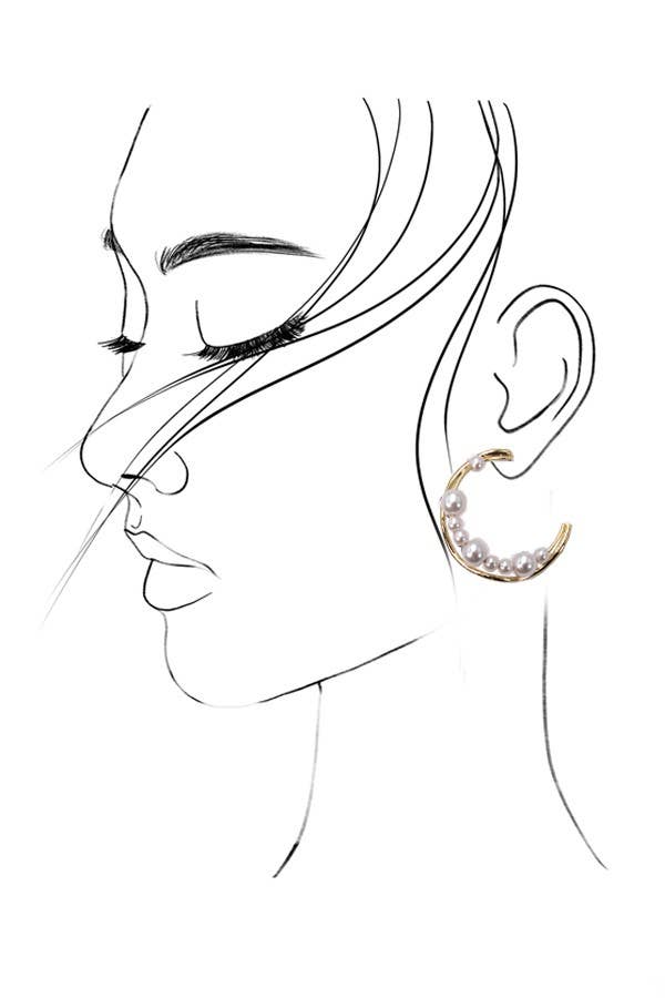 Wavy pearl hoop earrings