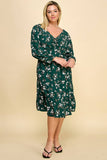 PLUS SIZE RUFFLED FLORAL FIT & FLARE MIDI DRESS
