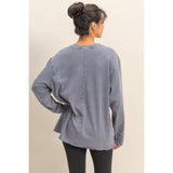 Mineral Washed Drop Shoulder Long Sleeve Tee-Navy
