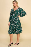 PLUS SIZE RUFFLED FLORAL FIT & FLARE MIDI DRESS