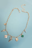 CHARM NECKLACE-GREEN CLOVER BOW CROSS HEART