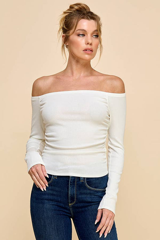 OFF SHOULDER RUCHED TOP
