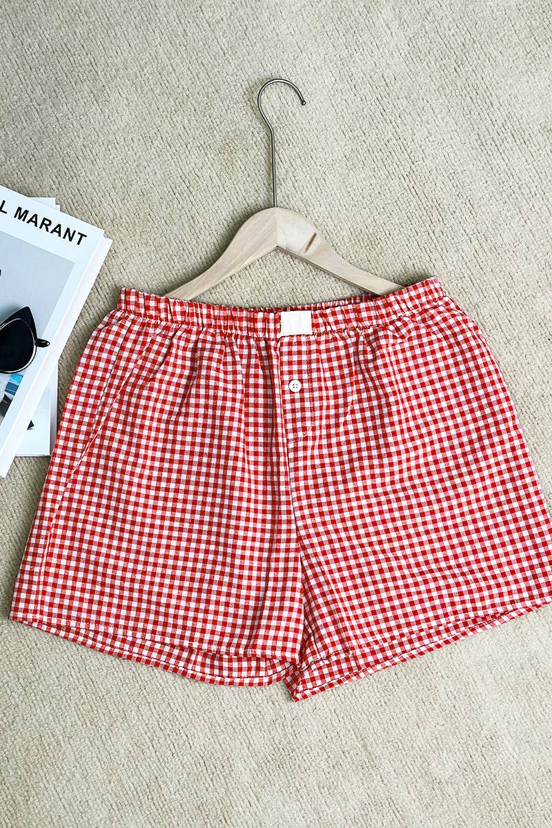 Gingham High-Rise Boxer Shorts: Red