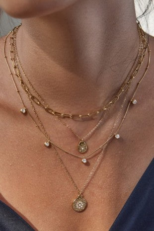 Multi layered stone chain teardrop necklace