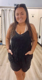Milly’s Mineral Washed Sleeveless Casual Knit Romper-Black