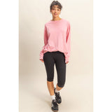 Mineral Washed Drop Shoulder Long Sleeve Tee-Pink
