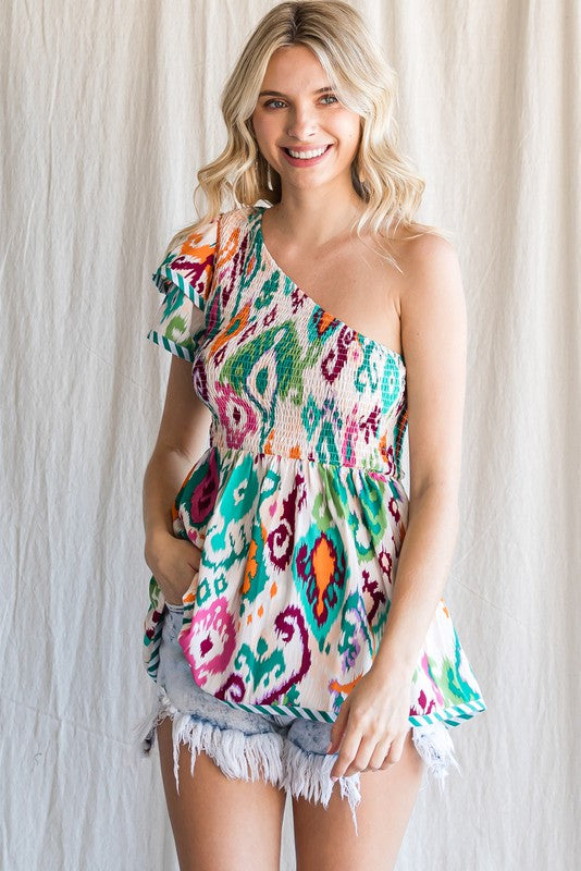 Take me to the tropics one shoulder top
