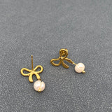 Pearl Charm18K Gold Plated SS Bow Post Earrings