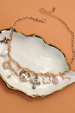 Clover cross porcelain flower necklace
