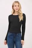 FRONT DOUBLE LAYERED CREW LONG SLEEVE TOP