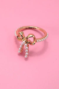 GOLD PEARL BOW RIBBON RING