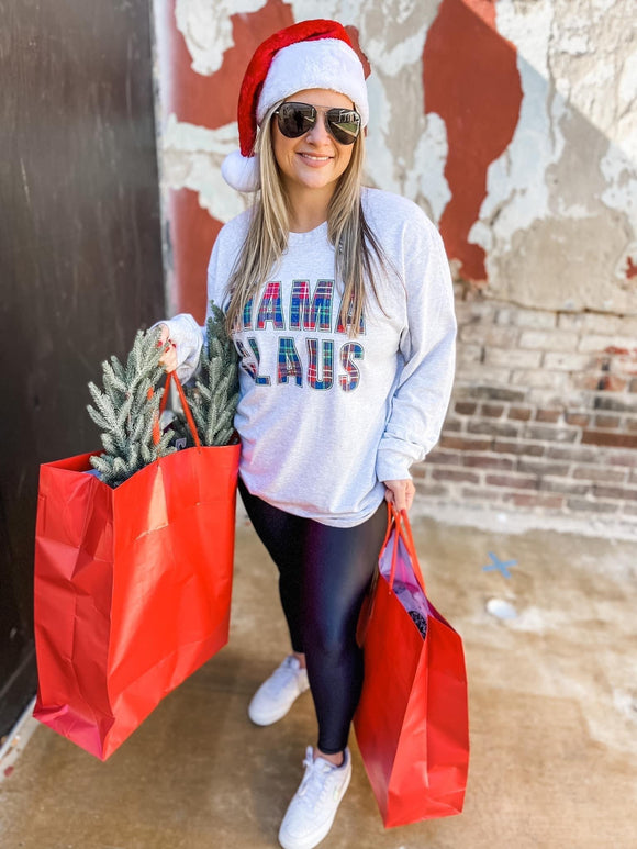 MAMA CLAUS plaid long sleeve tee