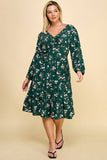 PLUS SIZE RUFFLED FLORAL FIT & FLARE MIDI DRESS