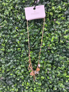 Bow heart checkered pearl charm necklace