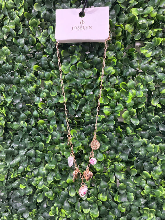 Pink ceramic bow charm necklace