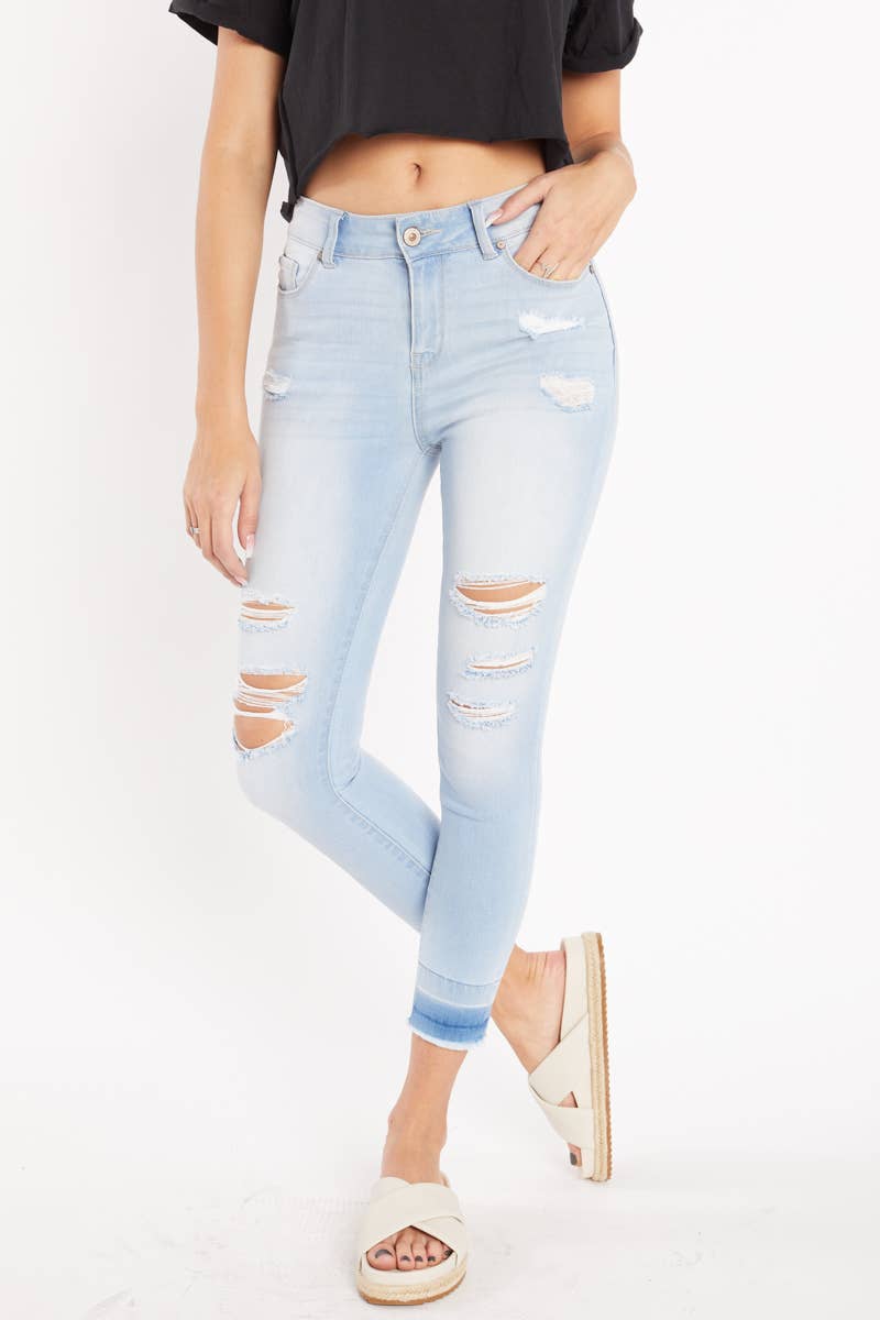 High Rise Distressed Ankle Skinny Jeans