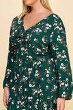 PLUS SIZE RUFFLED FLORAL FIT & FLARE MIDI DRESS
