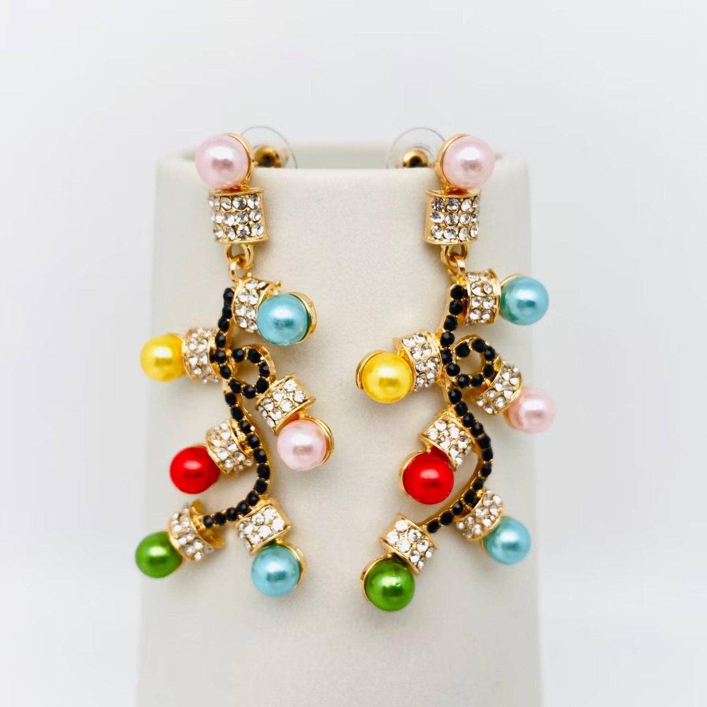 Christmas Jewelry Rhinestone Colored Light Design Earrings