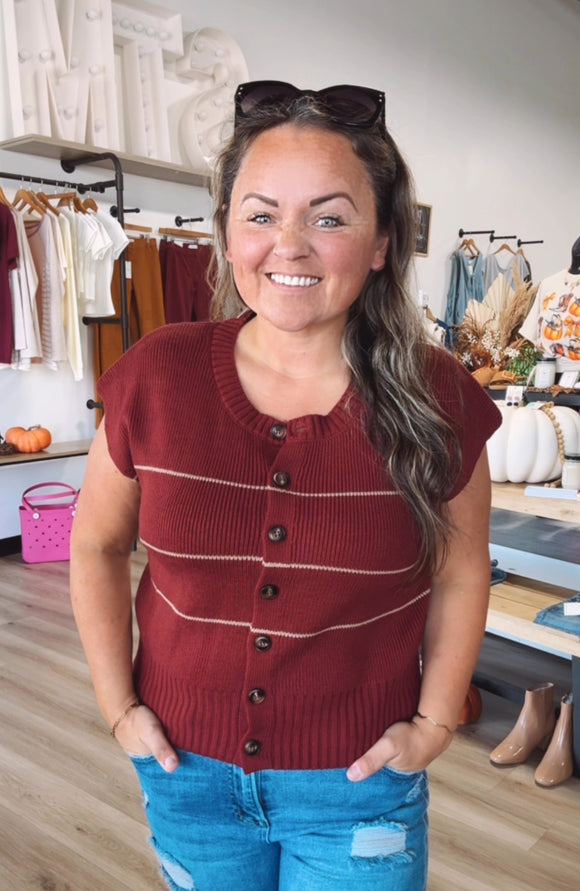 Stripes all around knit cardigan vest