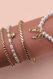 BOW PEARL RHINESTONE BAR STRETCH BANGLE SET