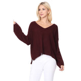 Wide V-Neck Oversized Sweater Top with Side Slit