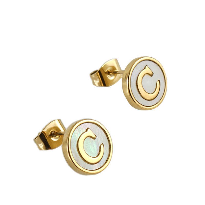 Shell Initial 18K Gold Plated Stainless Steel Ear Studs