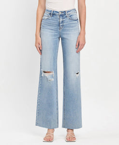 Refulgent High rise Clean Cut raw hem wide leg jeans