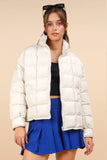 Solid Puffer Padded Warm Jacket: ECRU