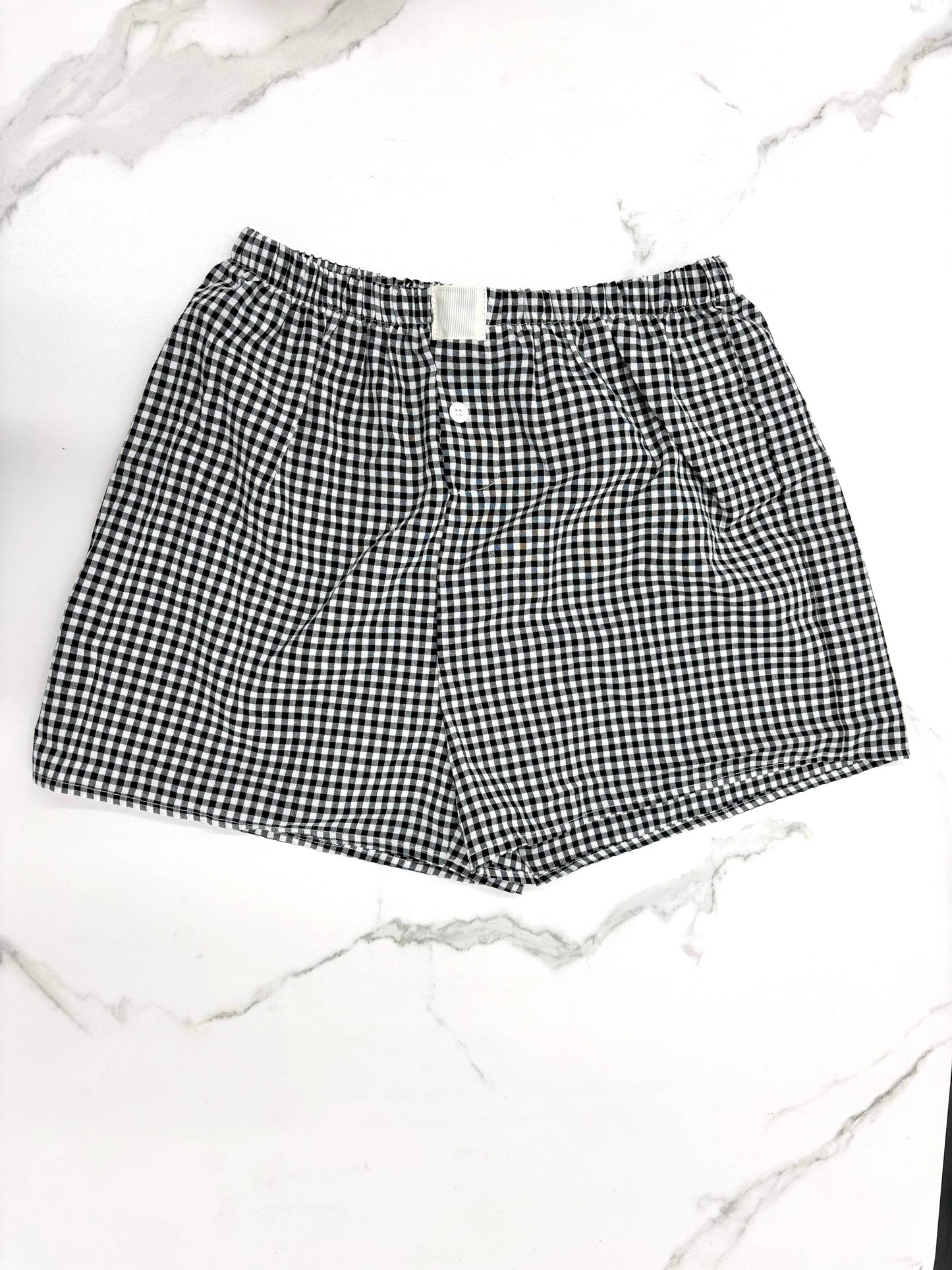 Gingham High-Rise Shorts: Black