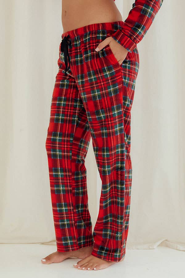 Lady Plaid Fleece Pants-Red/Green Plaid