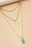 CROSS STONE  MULTI  LAYER CHAIN NECKLACE