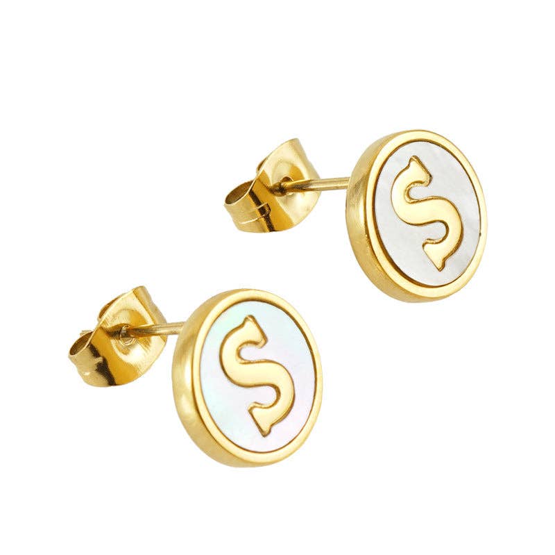 Shell Initial 18K Gold Plated Stainless Steel Ear Studs