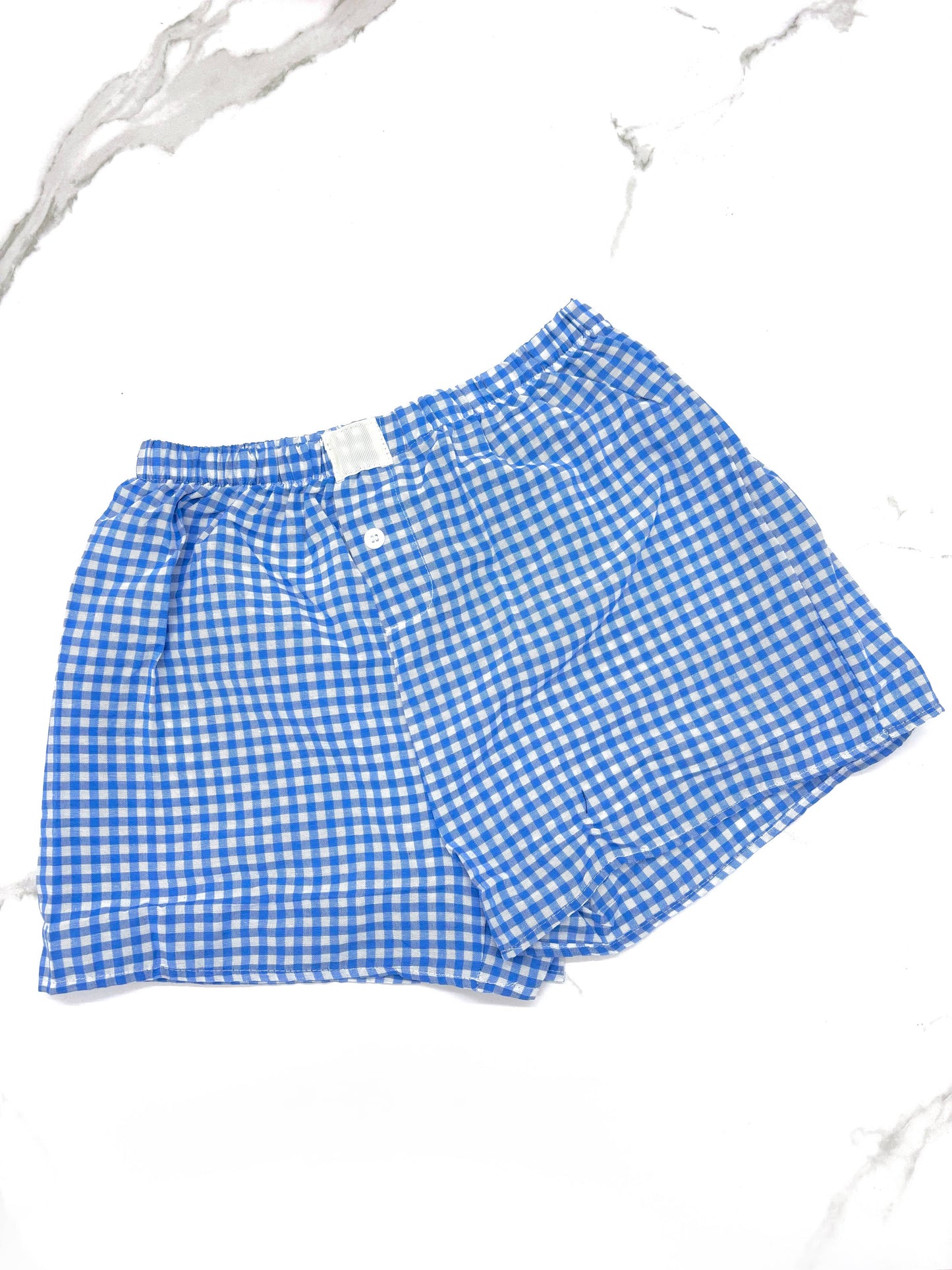 Gingham High-Rise Boxer Shorts: Blue