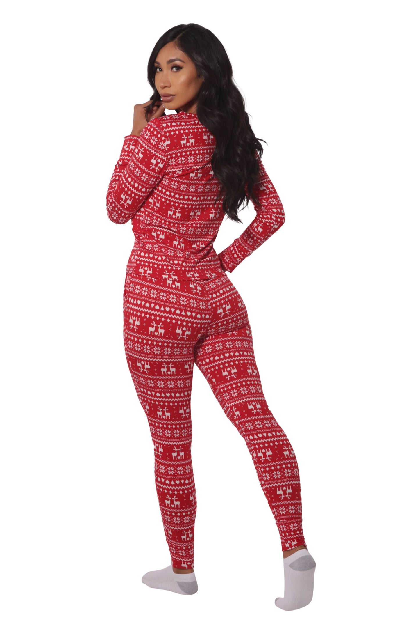 Womens Holiday Long Sleeve Top & Sweatpants Pajamas Set-Red