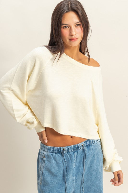 Ellie’s cropped oversized sweatshirt-Cream
