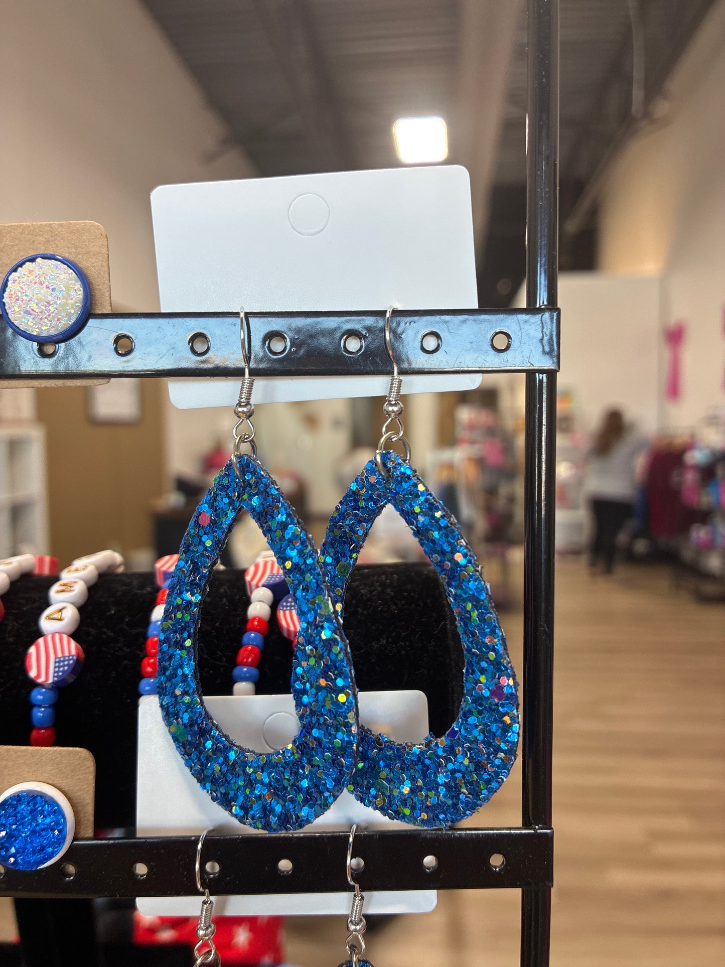 Patriotic Glitter Leather Earrings
