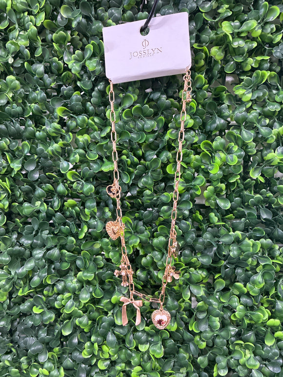 Bow heart pearl charm necklace