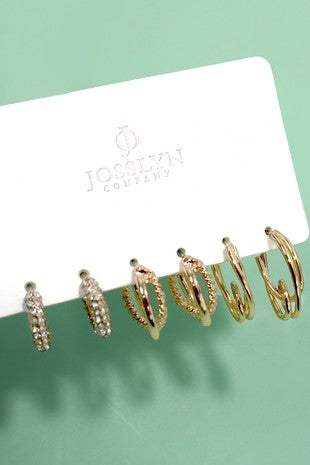 Trio huggie hoop rhinestone titanium post earrings